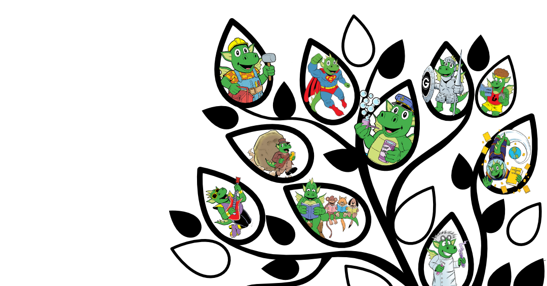 All ten Draggy designs within GPL's logo's leaves